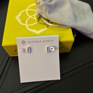 Kendra Scott Mae Rhodium Plated Brass Oval Light Blue Stud Earrings